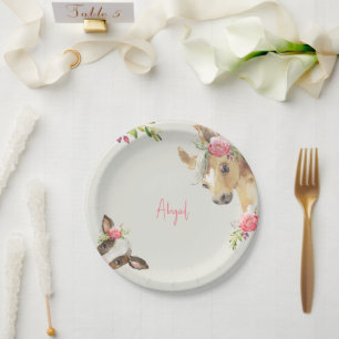 Floral Pink Pony & Cow Baby Shower Paper Plates