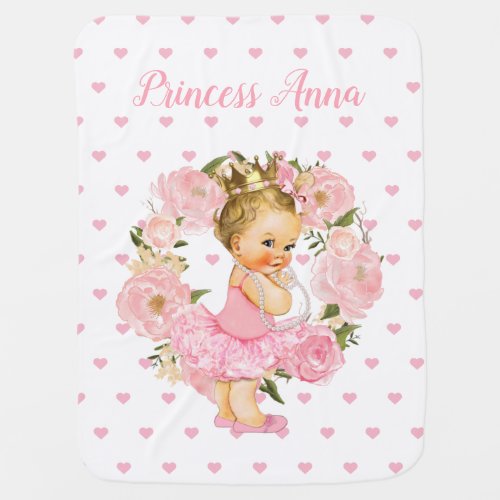 Floral Pink Princess Baby Girl Baby Blanket