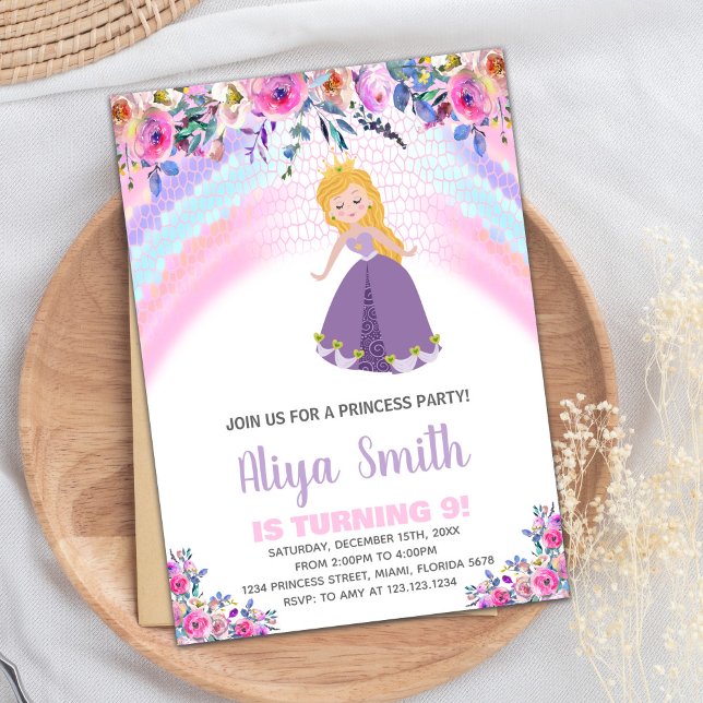 Floral Pink Princess Birthday Invitations (Floral Pink Princess Birthday Invitations)
