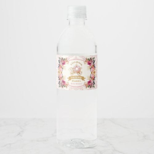 Floral Pink Princess Carriage Baby Shower Water Bottle Label