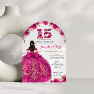 Floral Pink Princess Coquette Quinceanera Arch Invitation