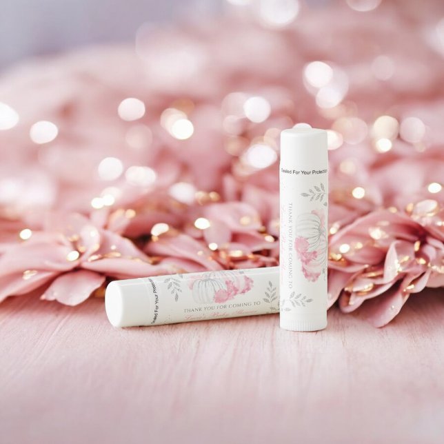 Floral Pink pumpkin baby Girl shower favors Fall   Lip Balm (Creator Uploaded)