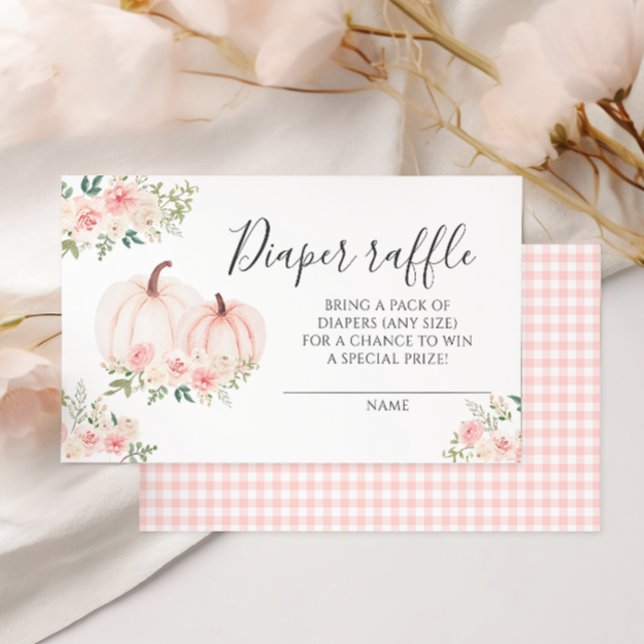Floral Pink Pumpkin Baby shower Diaper raffle card (Creator Uploaded)