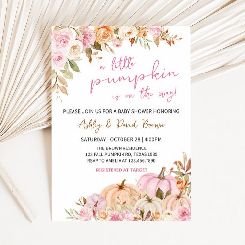 Floral Pink Pumpkin Baby Shower  Invitation