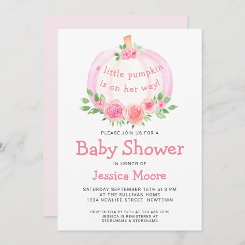 Floral Pink Pumpkin Baby Shower Invitation