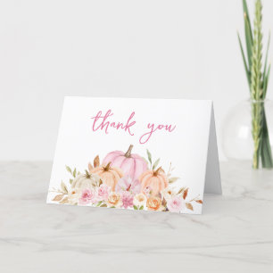 Floral Pink Pumpkin Baby Shower  Letterpress Thank You Card