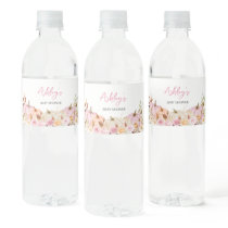 Floral Pink Pumpkin Baby Shower Water Bottle Label