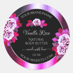 Floral Pink Purple and Black Product Labels Roses