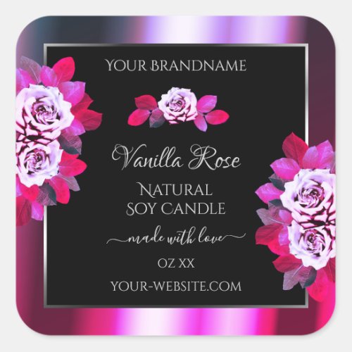 Floral Pink Purple and Black Product Labels Roses