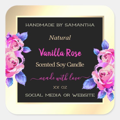 Floral Pink Purple Black and Gold Product Labels