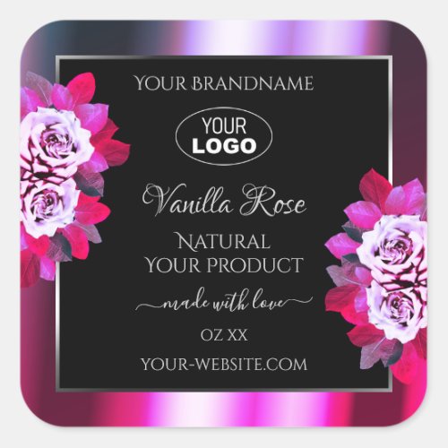 Floral Pink Purple Black Product Labels Roses Logo