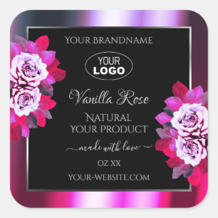 Floral Pink Purple Black Product Labels Roses Logo