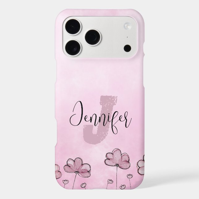 Floral Pink Purple Custom Name Monogram Template Case-Mate iPhone Case (Back)