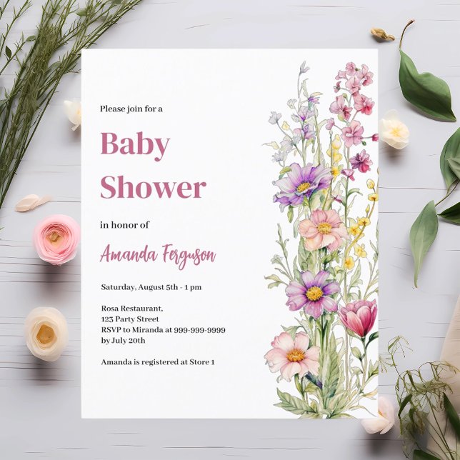Floral pink purple girl Baby Shower invitation (Creator Uploaded)