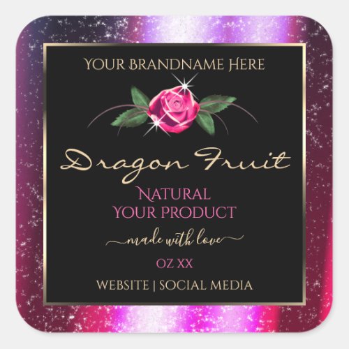 Floral Pink Purple Glitter Black Product Labels