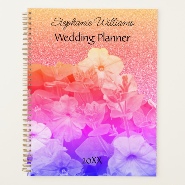 Floral Pink Purple Glittery Custom Name Wedding Planner (Front)