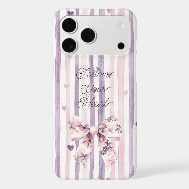 Floral Pink Purple Hearts Bow iPhone Case (Back)