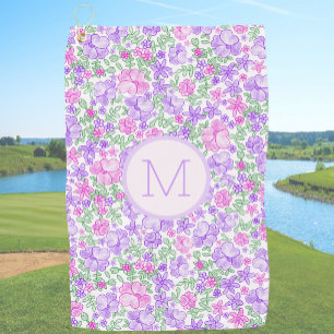 Floral Pink Purple Preppy Custom Initial Ladies Golf Towel