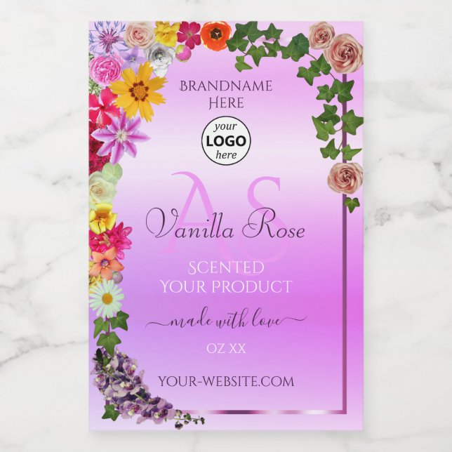 Floral Pink Purple Product Label Monogram and Logo (Single Label)