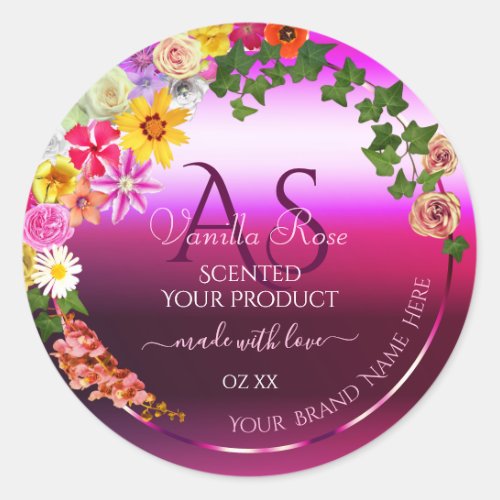 Floral Pink Purple Product Labels Modern Monogram