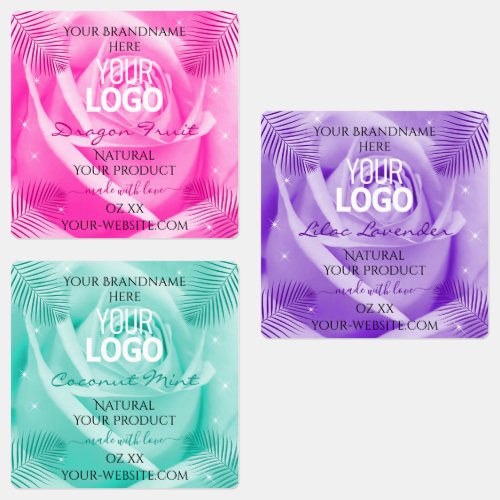 Floral Pink Purple Teal Rose Product Labels Logo