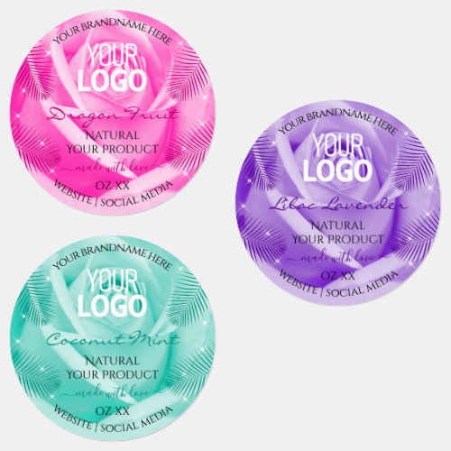 Floral Pink Purple Teal Rose Product Labels Logo
