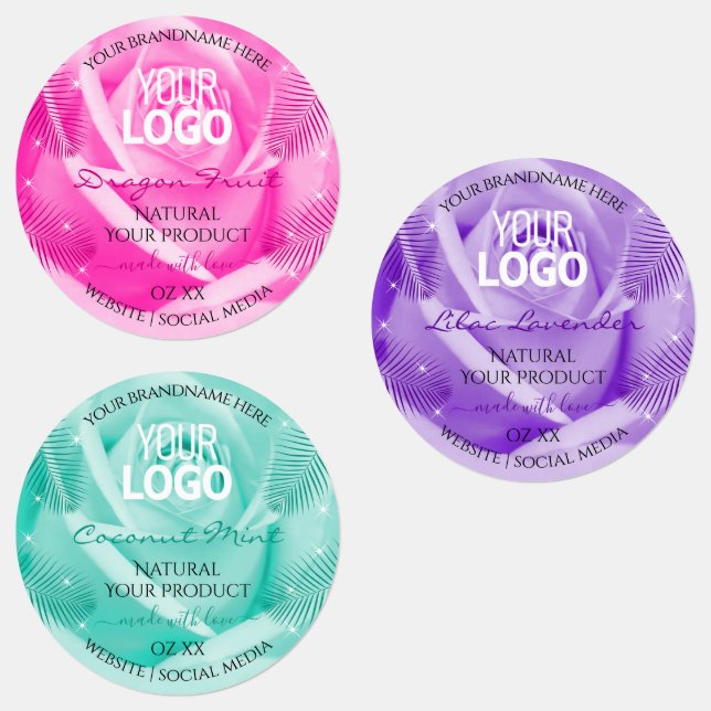 Floral Pink Purple Teal Rose Product Labels Logo (Group)