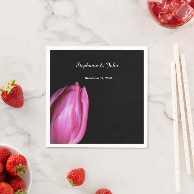 Floral Pink Purple Tulips Bridal Shower Wedding Napkins (Insitu)