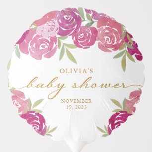 Floral Pink & Purple Watercolor Roses Baby Shower Balloon