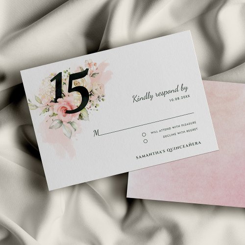 Floral Pink Quinceanera 15th Birthday RSVP Card