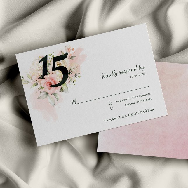 Floral Pink Quinceanera 15th Birthday RSVP Card (Floral Quinceanera 15th Birthday Party RSVP Enclosure Card)