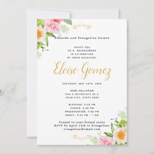 Floral Pink Quinceanera Invitation