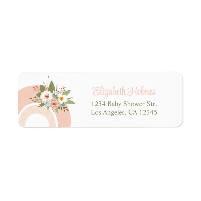 Floral Pink Rainbow Baby Shower Address Label (Front)