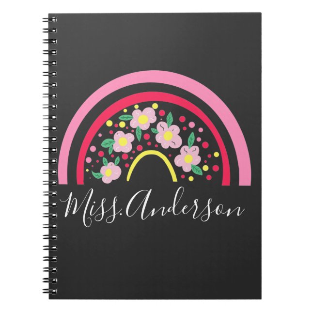 Floral Pink Rainbow Personalized Teacher Gift   Notebook (Front)