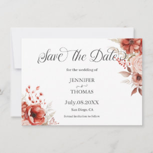 Floral Pink Red Colors Elegegant Save The Date