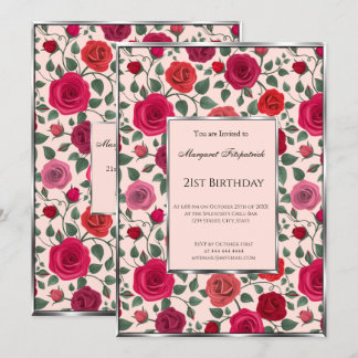 Floral pink red flowers 21st Birthday Invitation