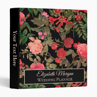 Floral Pink Red Rose Dark Black Chic Flower 3 Ring Binder