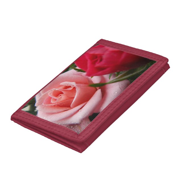 Floral Pink Red Roses Photo Trifold Wallet (Bottom)