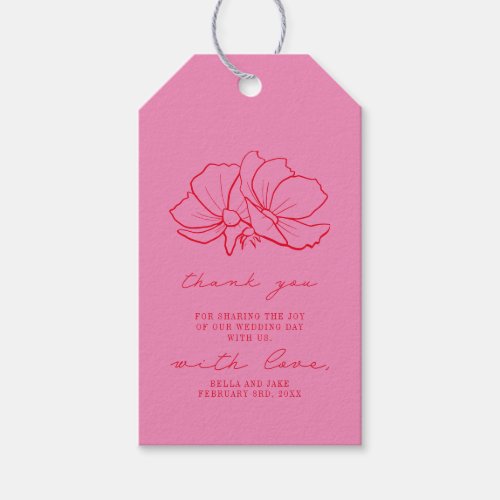 Floral Pink Red Wedding Thank You Gift Tags