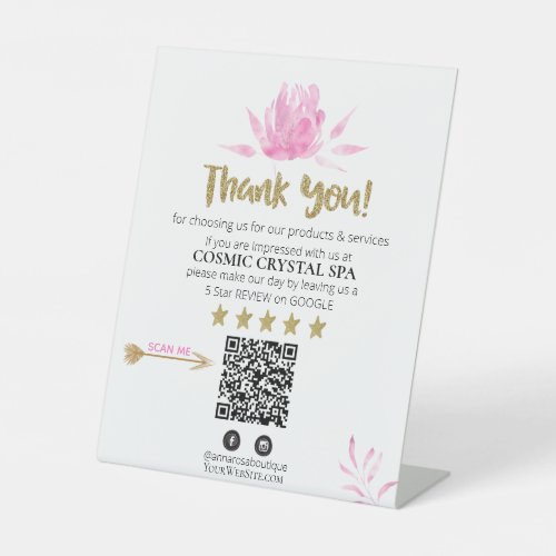  FLORAL PINK Review Logo THANK YOU QR AP8 Pedestal Sign