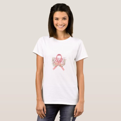 Floral Pink Ribbon Breast Cancer Awareness T_Shirt