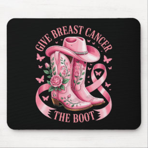 Floral Pink Ribbon Cowgirl Boots Give Breast Cance Mouse Pad