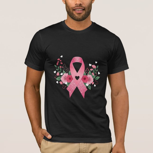 Floral Pink Ribbon T-Shirt (Front)