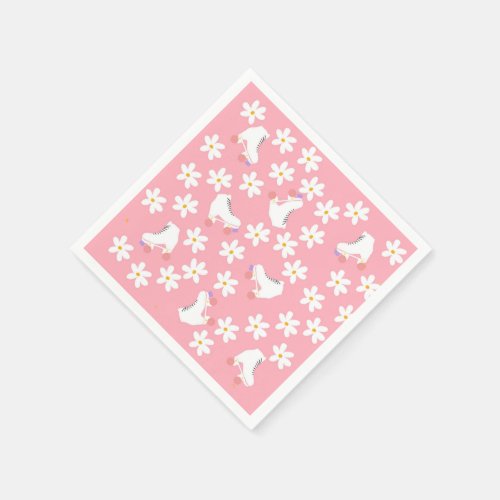 Floral Pink Roller Skates Roller Skating Birthday  Napkins