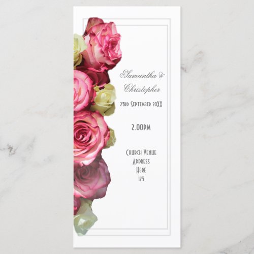 Floral pink rose church wedding program