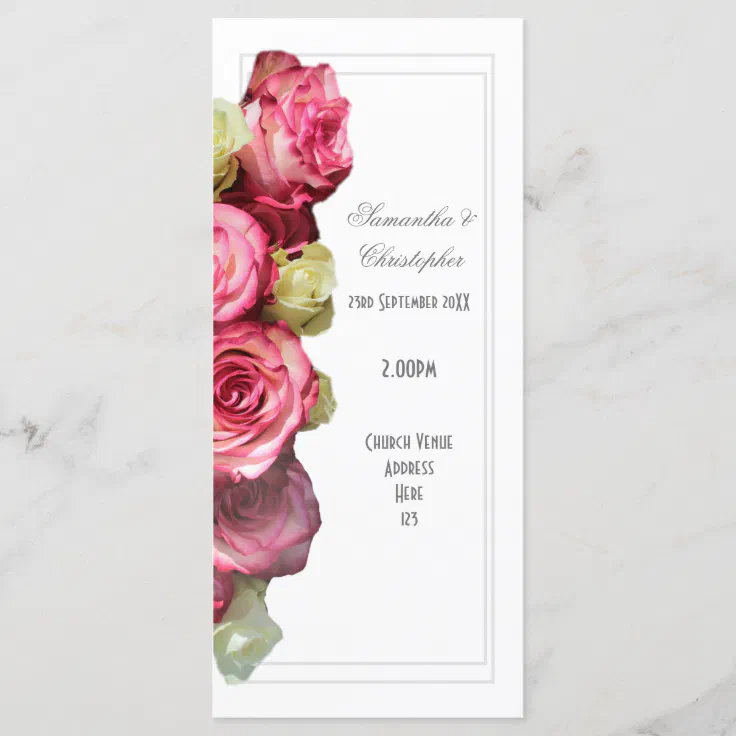 Floral pink rose church wedding program | Zazzle