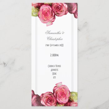 Floral Pink Rose Church Wedding Program by personalized_wedding at Zazzle