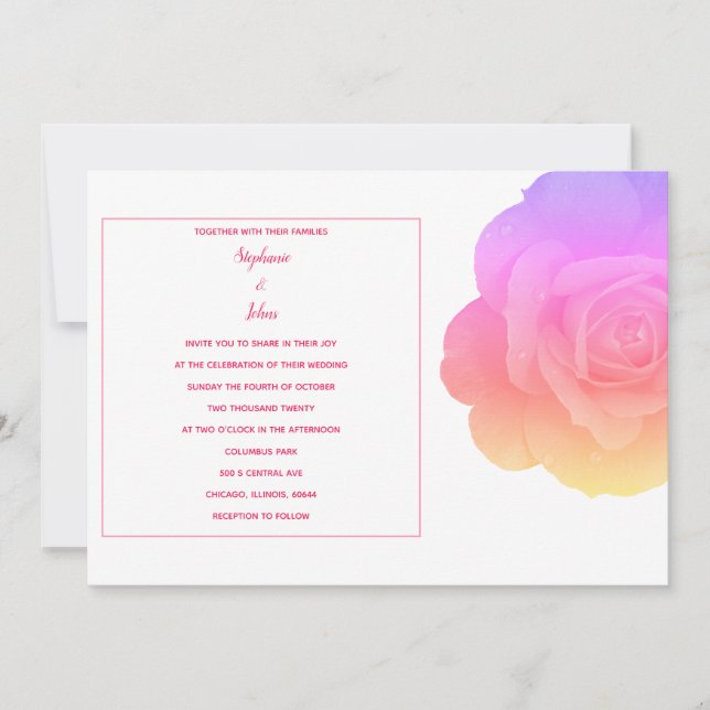 Floral Pink Rose Flower Art Modern Elegant Wedding Invitation (Front)
