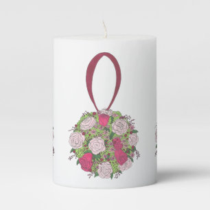 Floral Pink Rose Flower Bouquet Wedding Bridesmaid Pillar Candle