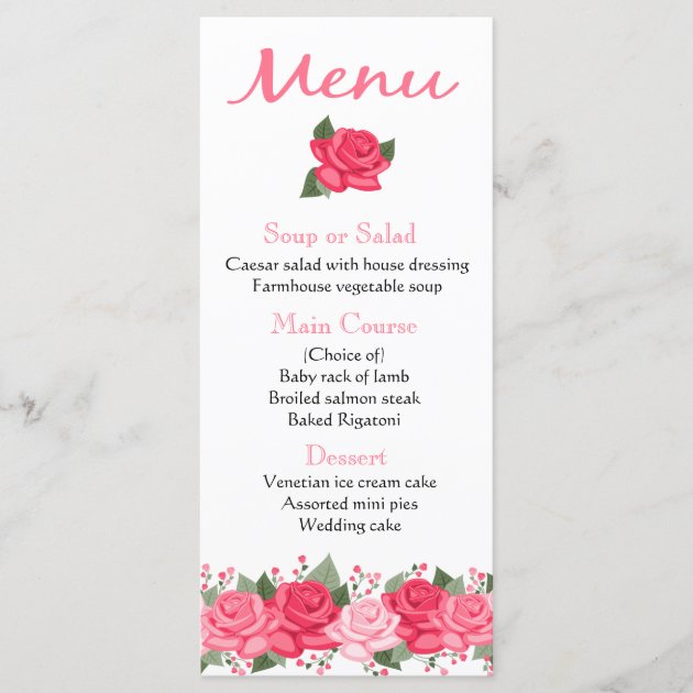 Floral Pink Rose Flowers Menu - Wedding, Party